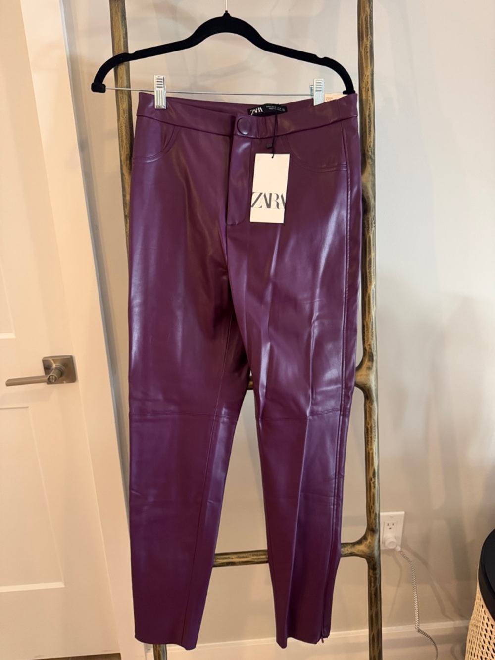 Zara Plum Faux Leather Tapered Pants